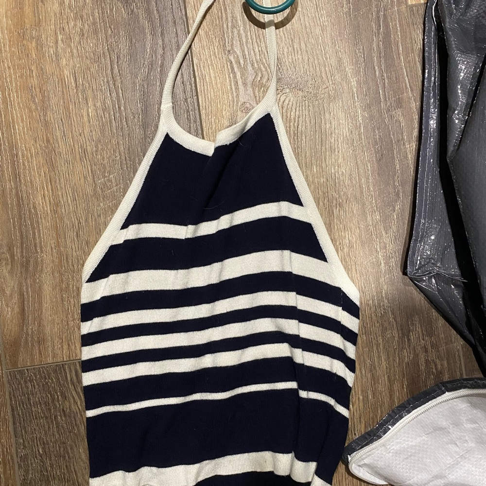 Brandy Melville Navy and White Striped Tank Top